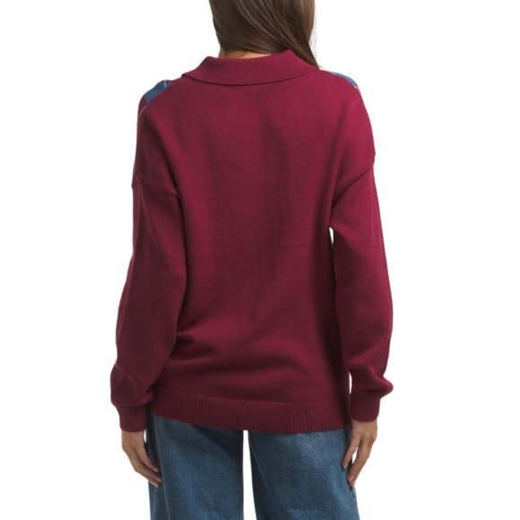 LE LIS Burgundy Oversized Argyle Sweater - Picture 2 of 2